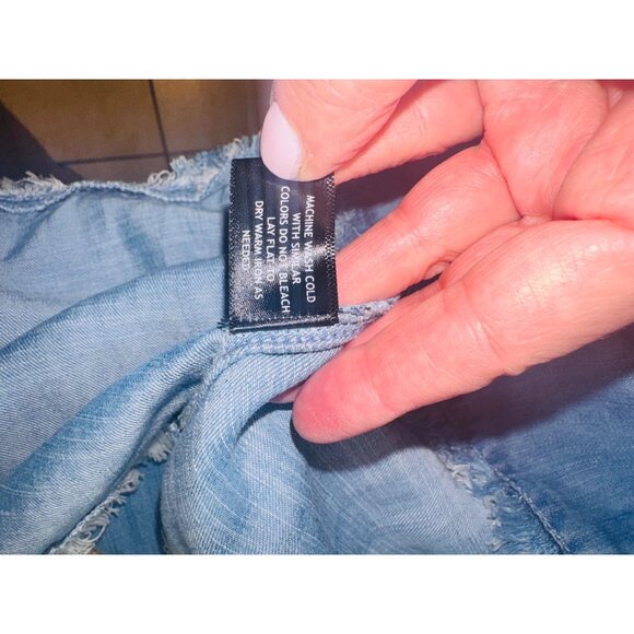 Boston Proper Denim L Blue Off-Shoulder Denim Ruffled Bell Sleeve Dress Cowgirl - Picture 9 of 11